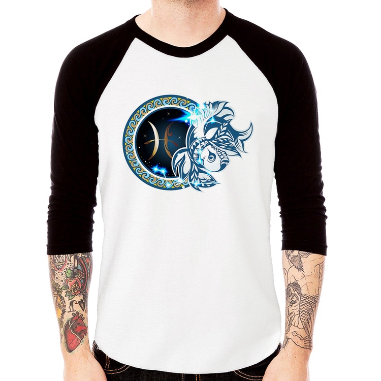 Camiseta Raglan Signo Peixes Astrologia Manga 3/4