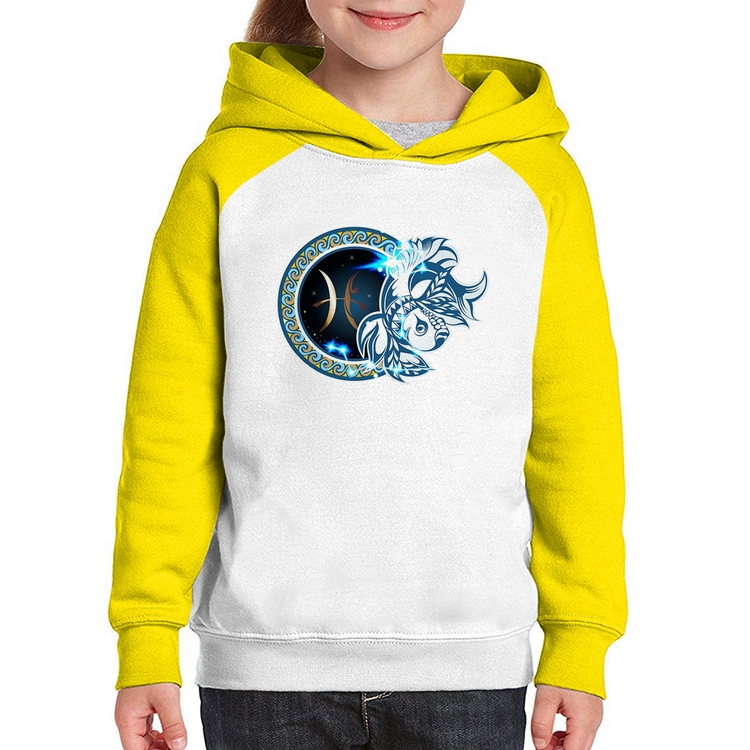 Moletom Infantil Signo Peixes Astrologia - Branco/Amarelo