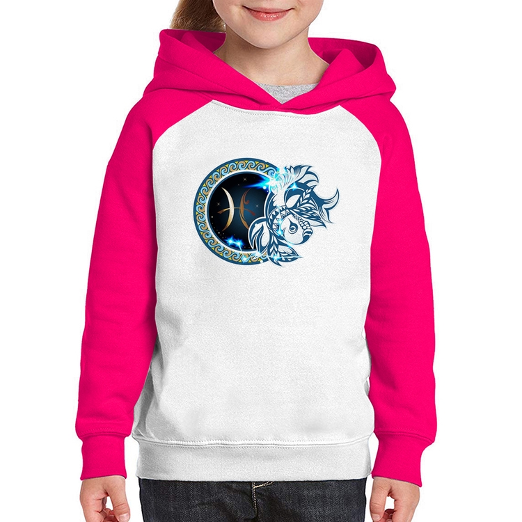 Moletom Infantil Signo Peixes Astrologia - Branco/Rosa