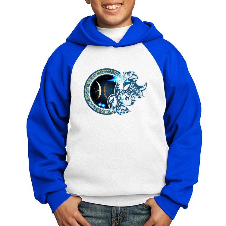 Moletom Infantil Signo Peixes Astrologia - Branco/Azul