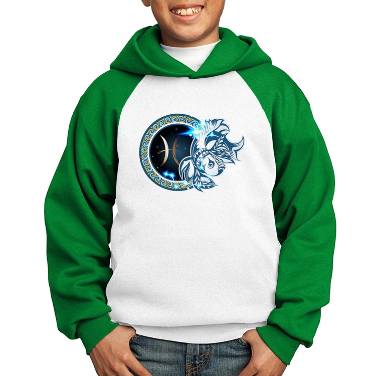 Moletom Infantil Signo Peixes Astrologia - Branco/Verde