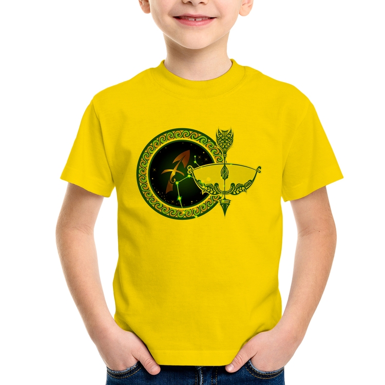 Camiseta Infantil Signo Sagitário Astrologia - Amarela