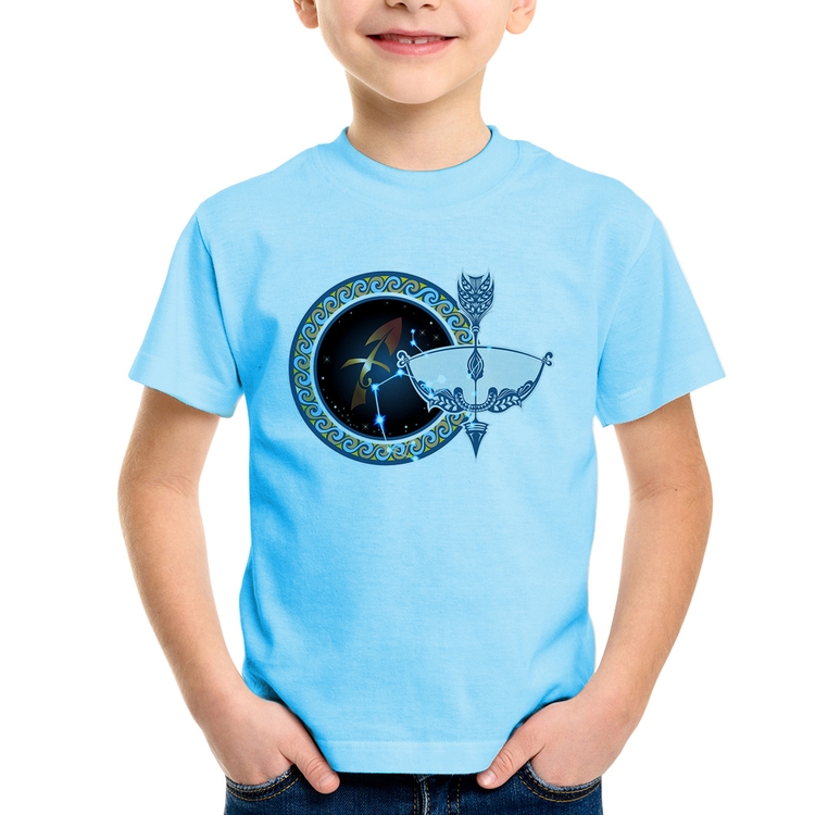 Camiseta Infantil Signo Sagitário Astrologia - Azul Bebê
