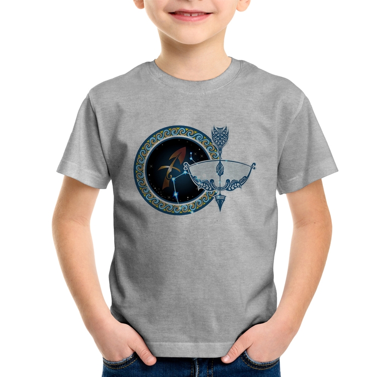 Camiseta Infantil Signo Sagitário Astrologia - Cinza