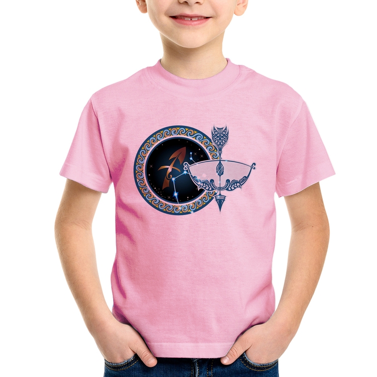 Camiseta Infantil Signo Sagitário Astrologia - Rosa Bebê