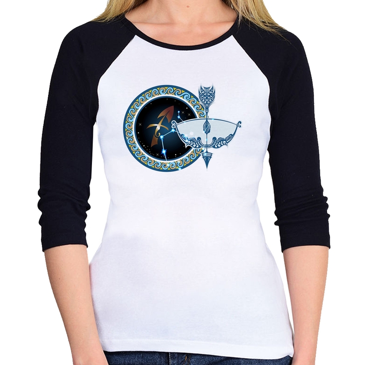 Baby Look Raglan Signo Sagitário Astrologia Manga 3/4