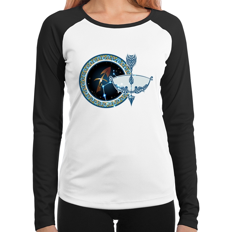 Baby Look Raglan Signo Sagitário Astrologia Manga Longa