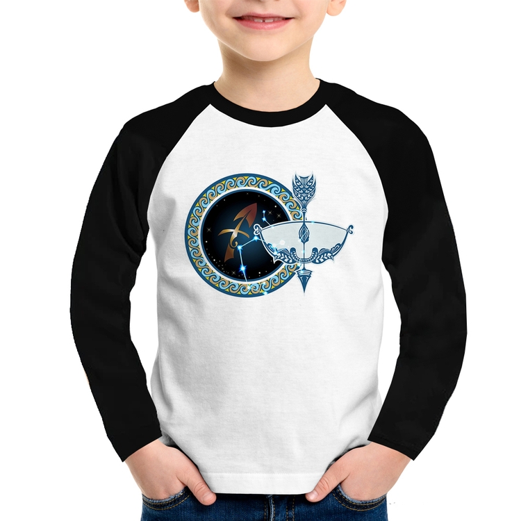 Camiseta Raglan Infantil Signo Sagitário Astrologia Manga Longa