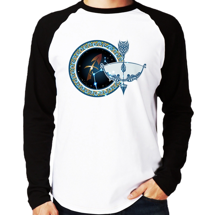 Camiseta Raglan Signo Sagitário Astrologia Manga Longa