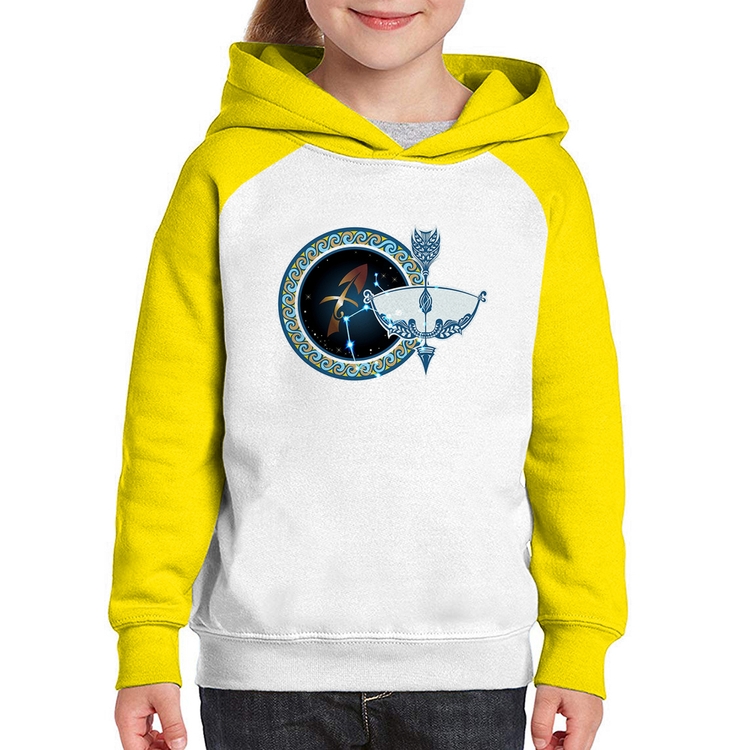Moletom Infantil Signo Sagitário Astrologia - Branco/Amarelo