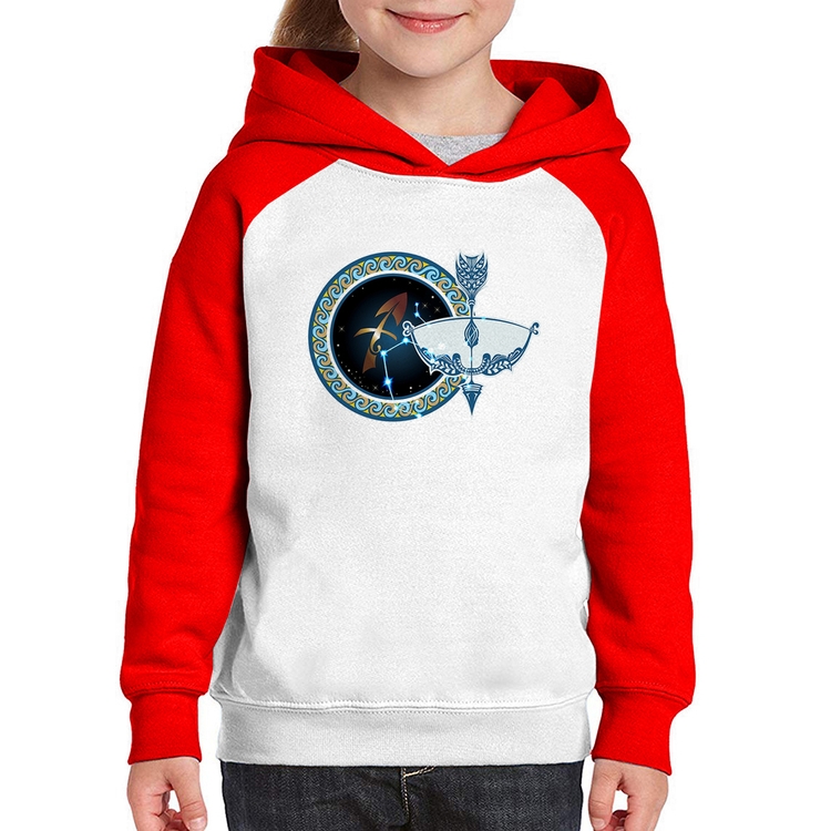 Moletom Infantil Signo Sagitário Astrologia - Branco/Vermelho