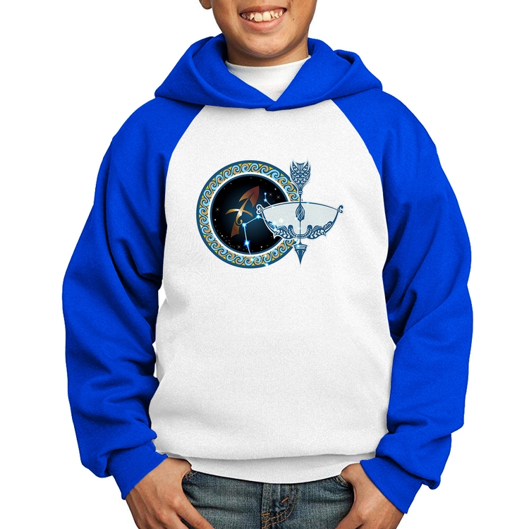 Moletom Infantil Signo Sagitário Astrologia - Branco/Azul