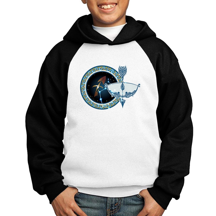 Moletom Infantil Signo Sagitário Astrologia - Branco/Preto