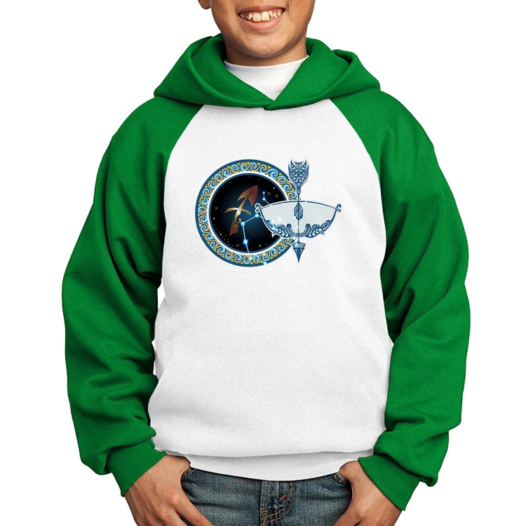 Moletom Infantil Signo Sagitário Astrologia - Branco/Verde