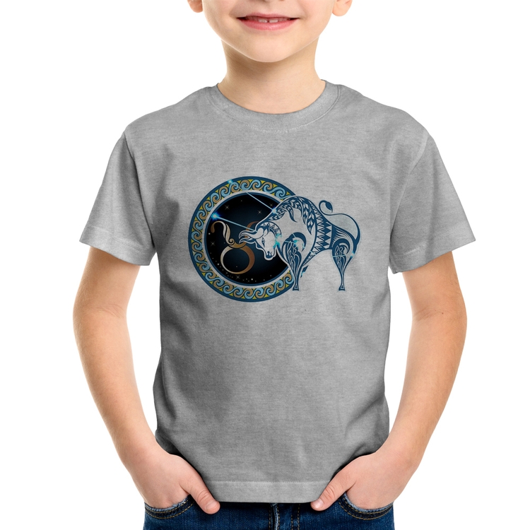 Camiseta Infantil Signo Touro Astrologia - Cinza