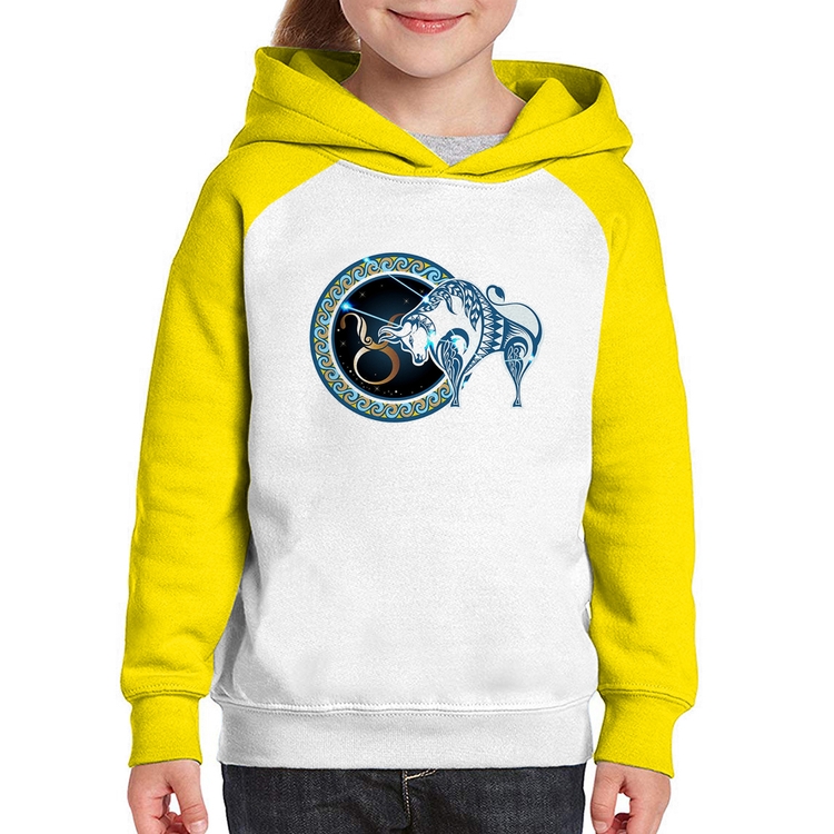 Moletom Infantil Signo Touro Astrologia - Branco/Amarelo