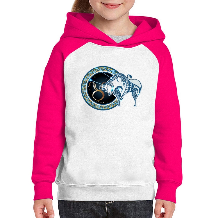 Moletom Infantil Signo Touro Astrologia - Branco/Rosa