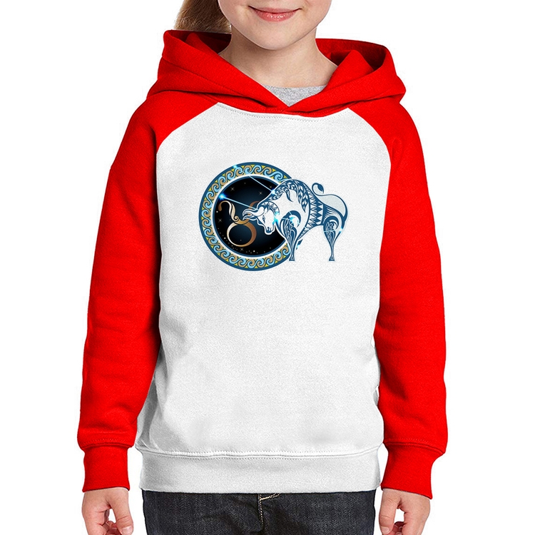 Moletom Infantil Signo Touro Astrologia - Branco/Vermelho