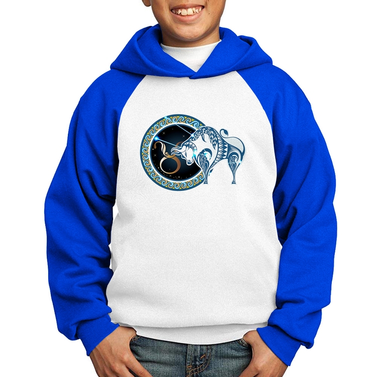 Moletom Infantil Signo Touro Astrologia - Branco/Azul