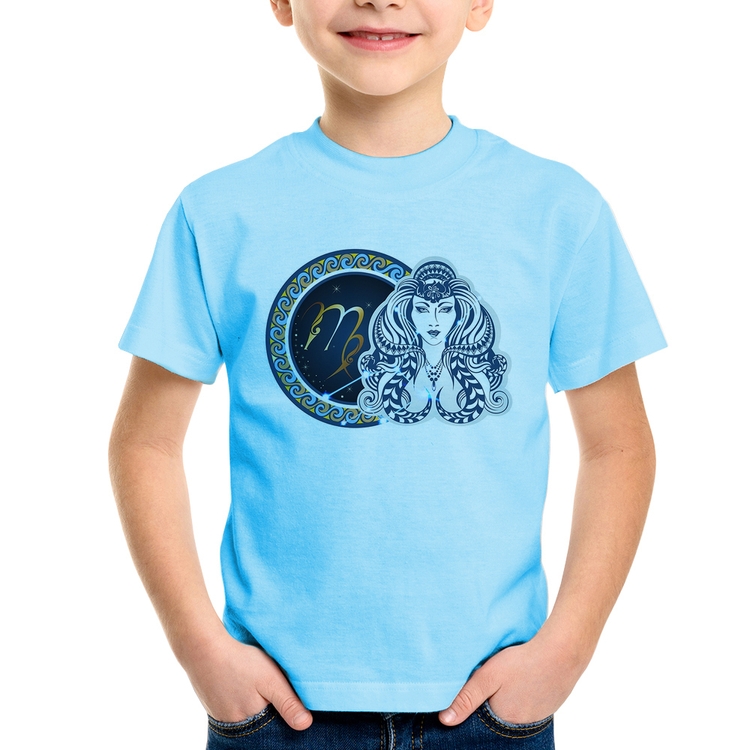 Camiseta Infantil Signo Virgem Astrologia - Azul Bebê