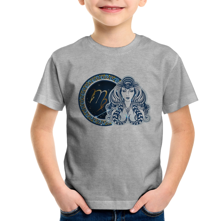 Camiseta Infantil Signo Virgem Astrologia - Cinza
