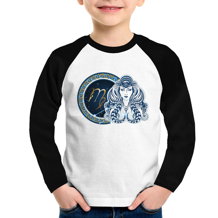 Camiseta Raglan Infantil Signo Virgem Astrologia Manga Longa
