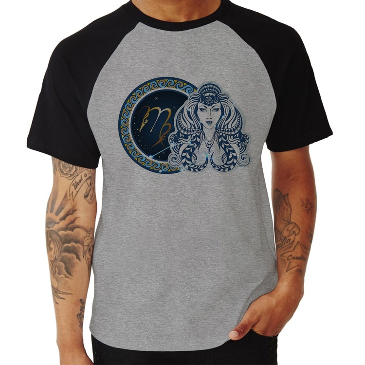 Camiseta Raglan Signo Virgem Astrologia - Cinza/Preto