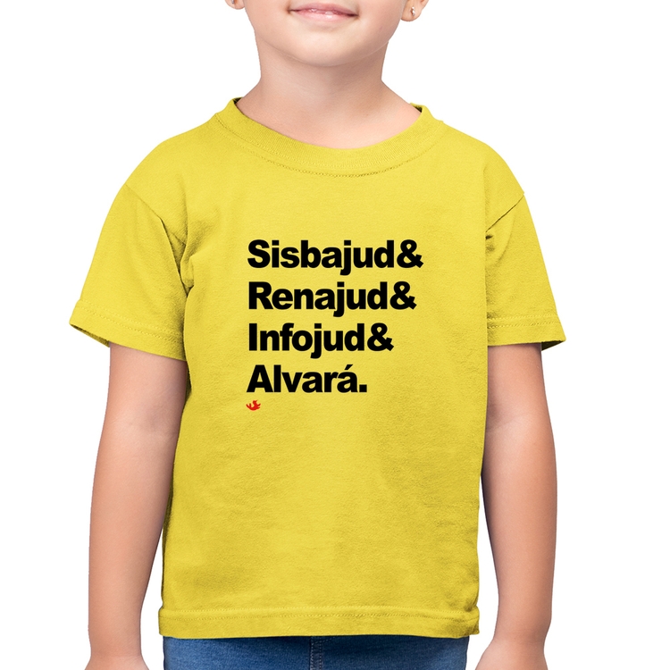 Camiseta Algodão Infantil Sisbajud & Renajud & Infojud & Alvará - Amarelo Canário