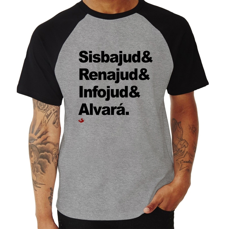 Camiseta Raglan Sisbajud & Renajud & Infojud & Alvará - Cinza/Preto
