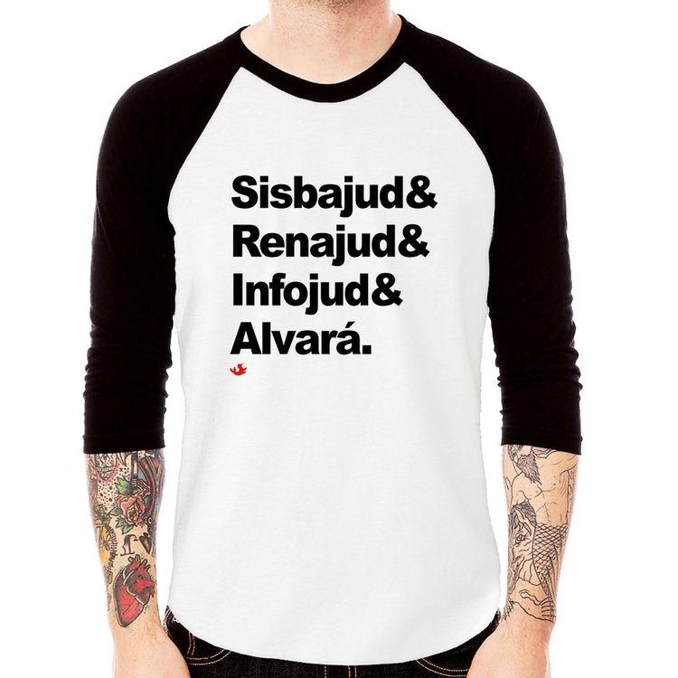 Camiseta Raglan Sisbajud & Renajud & Infojud & Alvará Manga 3/4
