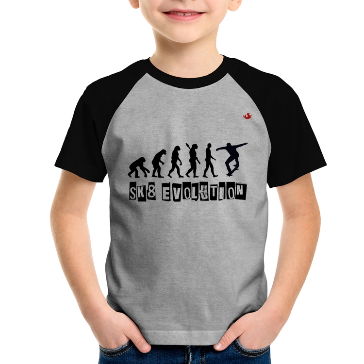 Camiseta Raglan Infantil SK8 Evolution Boy - Cinza/Preto
