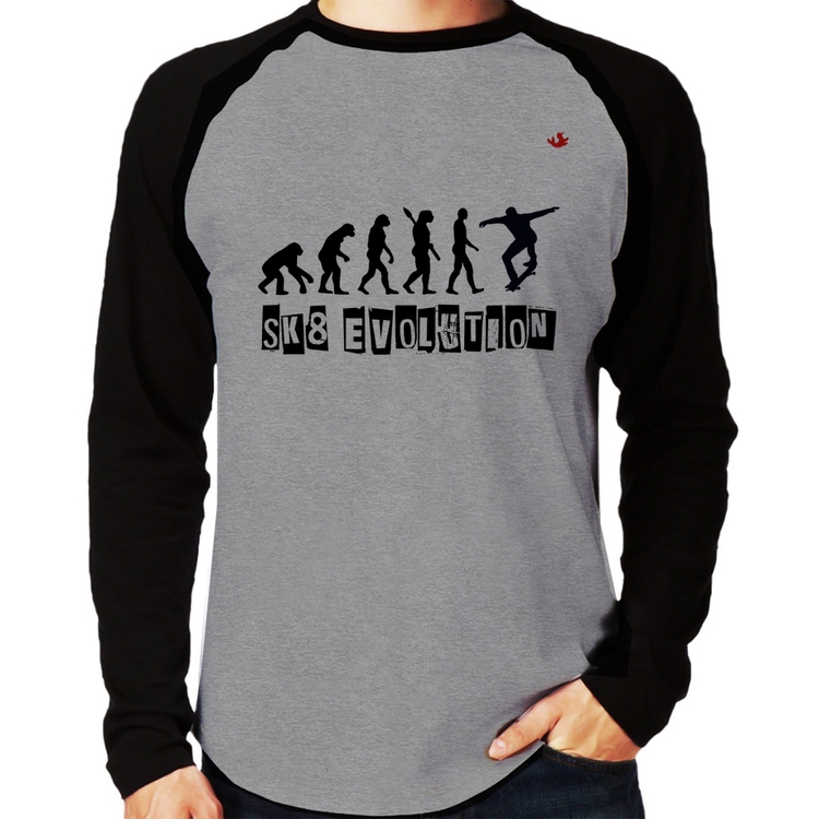 Camiseta Raglan SK8 Evolution Boy Manga Longa - Cinza/Preto