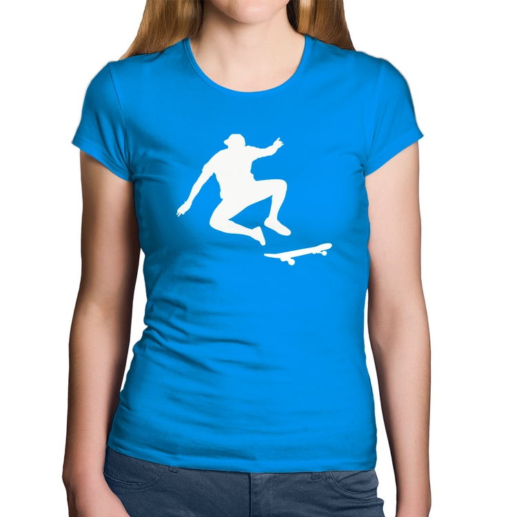 Baby Look Algodão Skatista Manobra - Azul