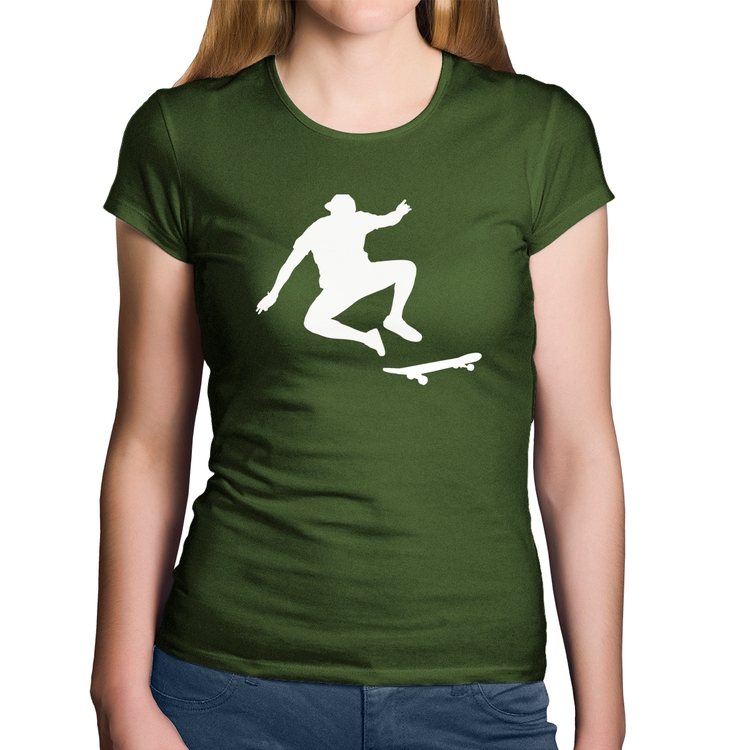 Baby Look Algodão Skatista Manobra - Musgo