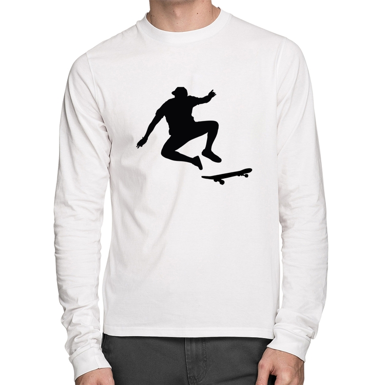 Camiseta Algodão Skatista Manobra Manga Longa - Branca