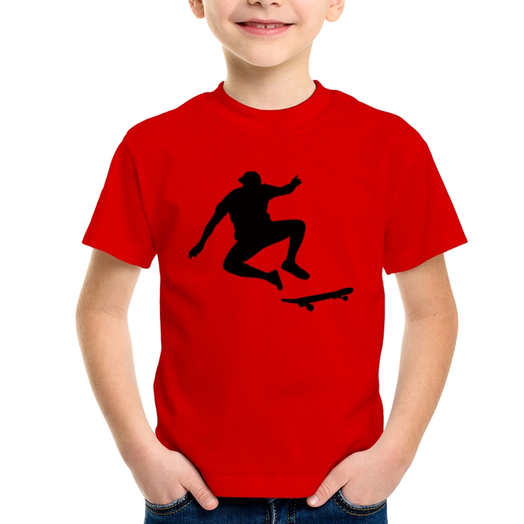 Camiseta Infantil Skatista Manobra - Vermelha
