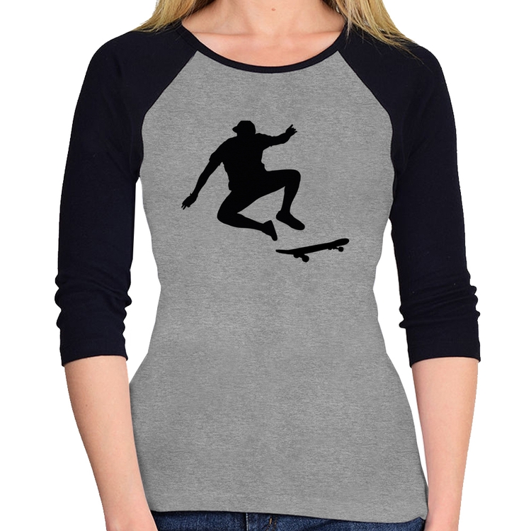 Baby Look Raglan Skatista Manobra Manga 3/4 - Cinza/Preto