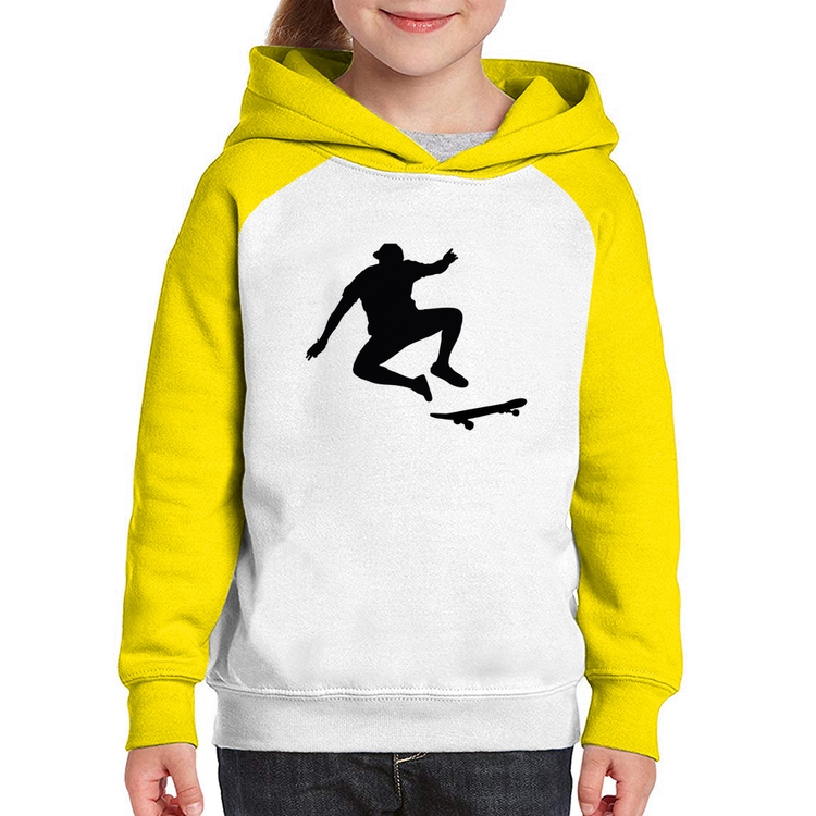 Moletom Infantil Skatista Manobra - Branco/Amarelo