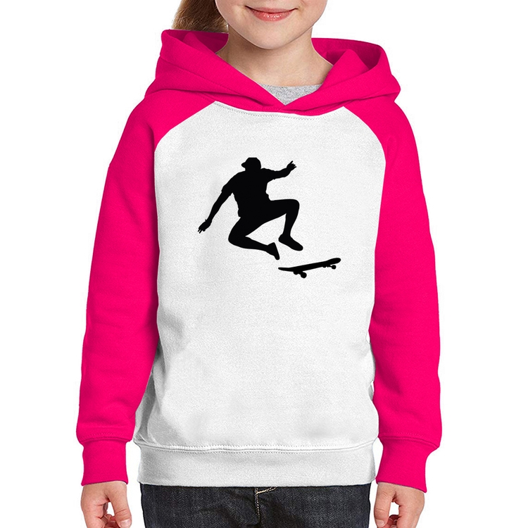 Moletom Infantil Skatista Manobra - Branco/Rosa
