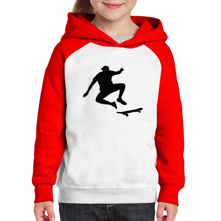 Moletom Infantil Skatista Manobra - Branco/Vermelho
