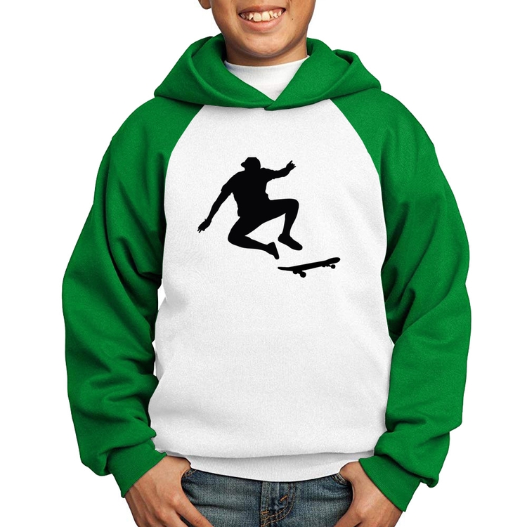 Moletom Infantil Skatista Manobra - Branco/Verde