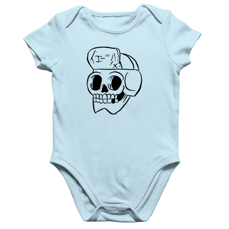 Body Bebê Algodão Skull Skeleton - Azul Bebê