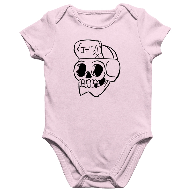 Body Bebê Algodão Skull Skeleton - Rosa Bebê