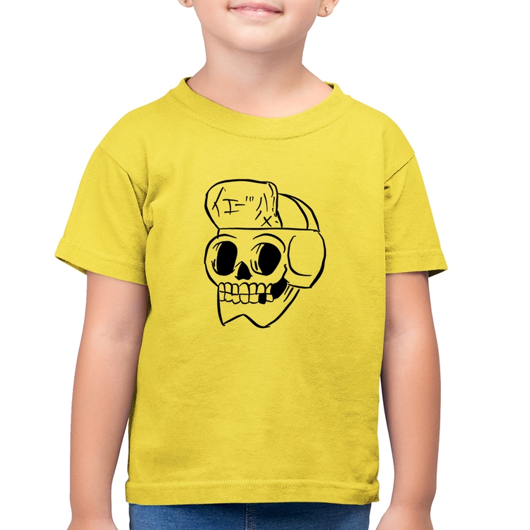 Camiseta Algodão Infantil Skull Skeleton - Amarelo Canário