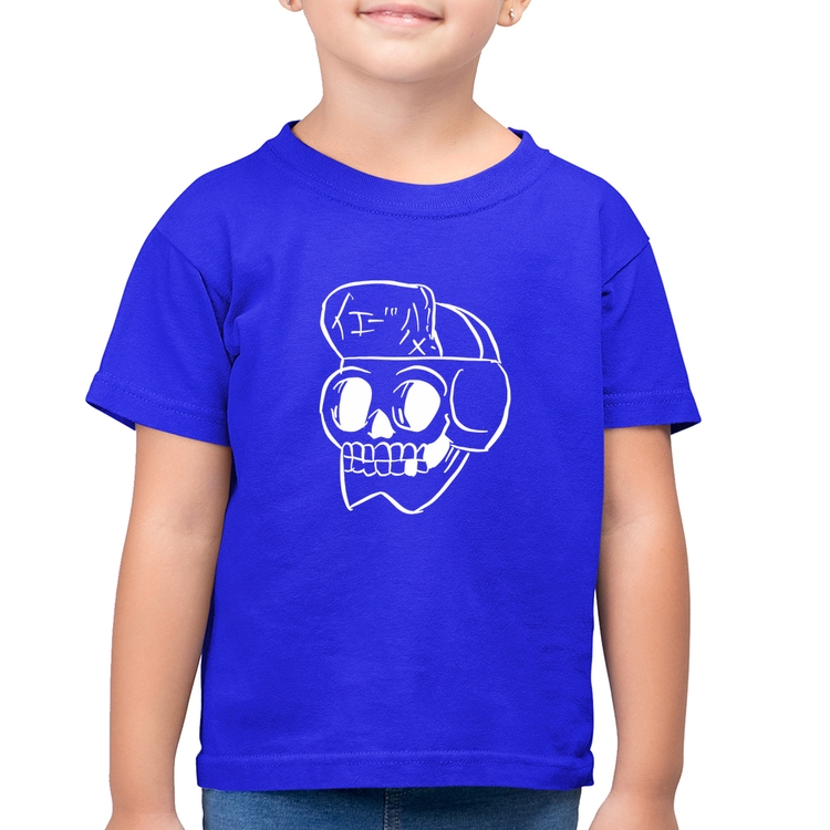 Camiseta Algodão Infantil Skull Skeleton - Azul Royal