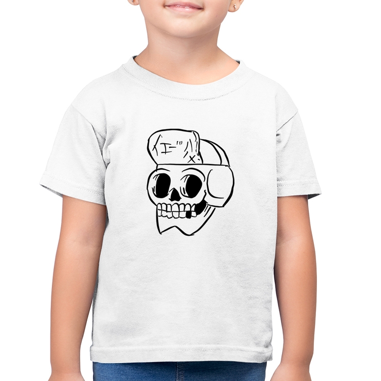 Camiseta Algodão Infantil Skull Skeleton - Branca