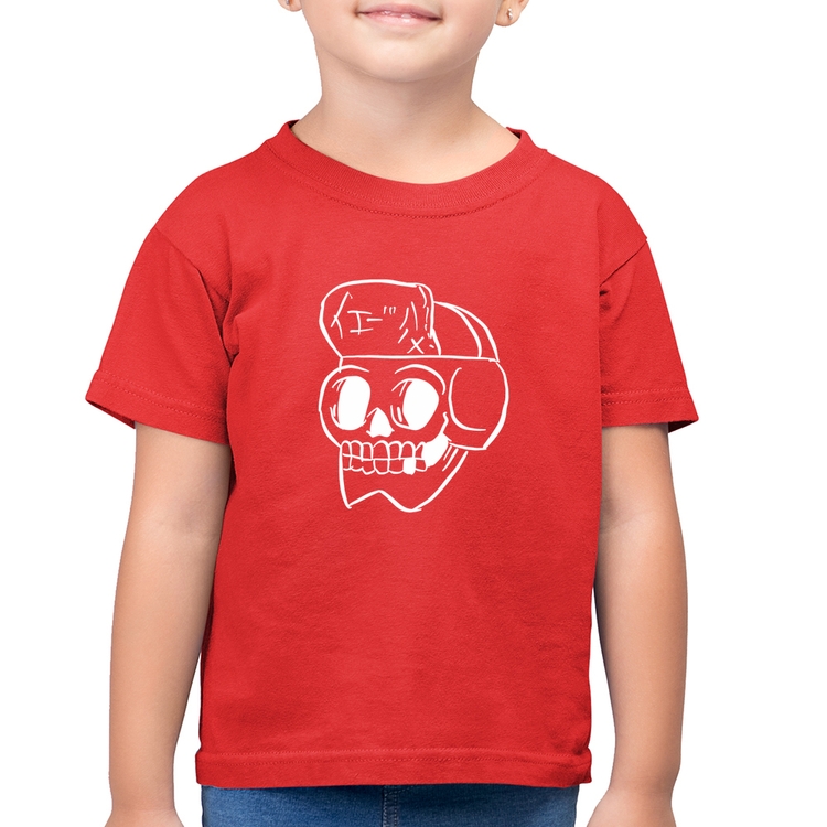 Camiseta Algodão Infantil Skull Skeleton - Vermelha