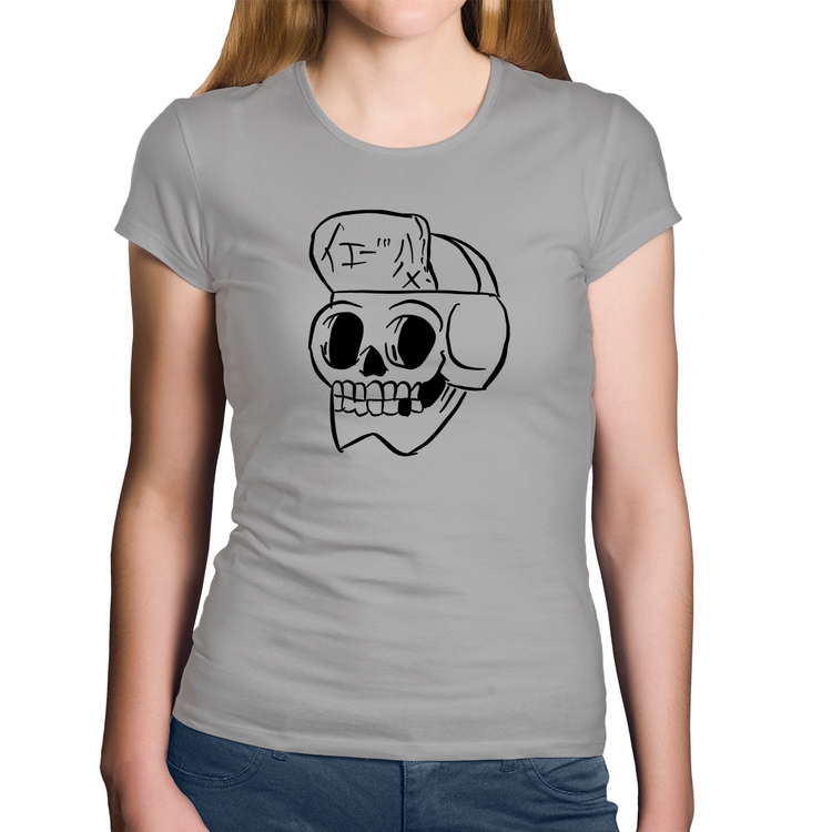 Baby Look Algodão Skull Skeleton - Cinza