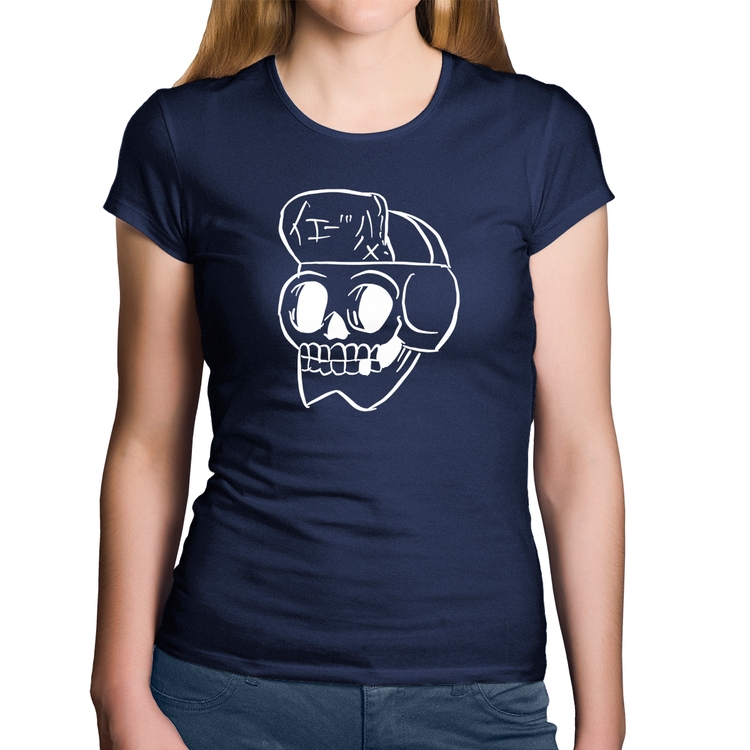 Baby Look Algodão Skull Skeleton - Marinho