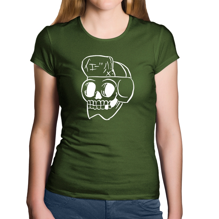 Baby Look Algodão Skull Skeleton - Musgo